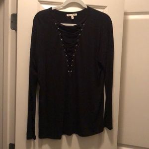 Express black lace up front top